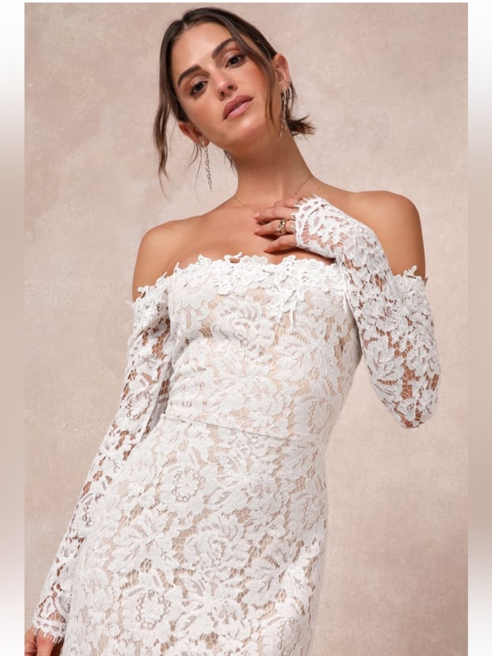 NWT Lulus Romance Dreamer White Lace Off-the-Shoulder Maxi Dress - Picture 4 of 12